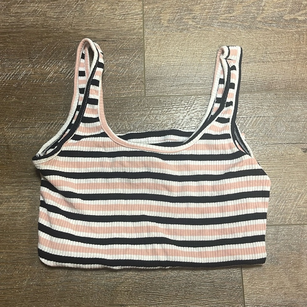 Size small black, pink, and white striped crop top